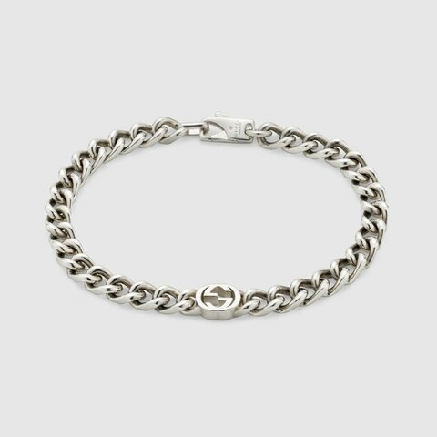 GUCCI INTERLOCKING 雙G古巴仿舊手鍊 925銀 飾品 古馳