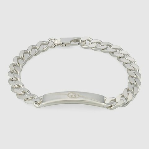 GUCCI 斜紋互扣式雙G手鍊 925銀 飾品 古馳