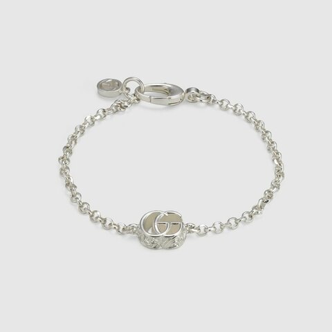 GUCCI GG Marmont 雙G復古雕花細手鍊 925銀 飾品 古馳
