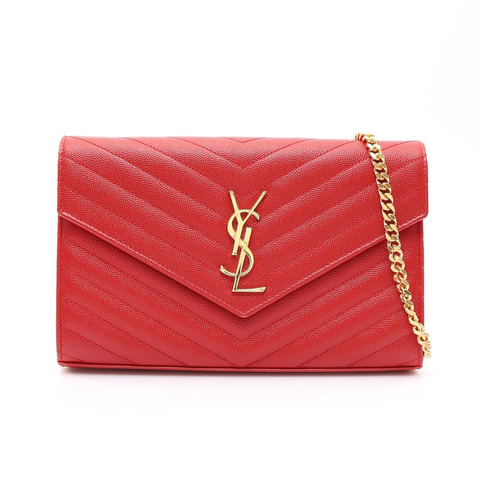 SAINT LAURENT YSL 聖羅蘭 Chain Wallet Cassandre 肩背包 愛神紅 牛皮 377828