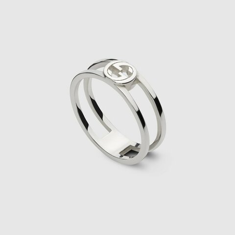 GUCCI INTERLOCKING 雙G簡約雙線細版戒指 925銀 飾品 古馳