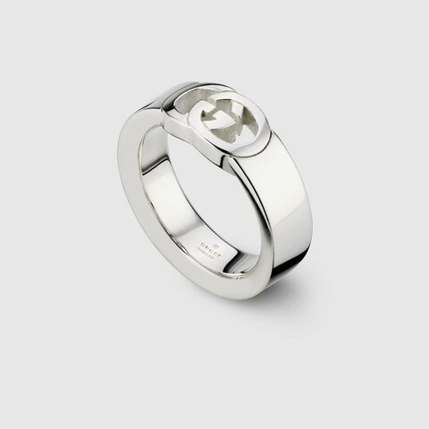 GUCCI INTERLOCKING 雙G素面拋光戒指 925銀 飾品 古馳