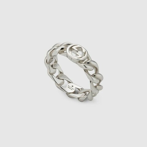 GUCCI INTERLOCKING 古巴鍊造型細環戒指 925銀 飾品 古馳