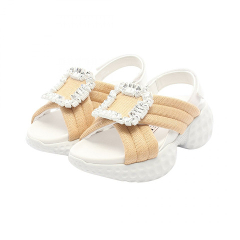 Roger Vivier Vivran Lightstrasse 涼鞋，皮革布料，白色/米色，二手女款