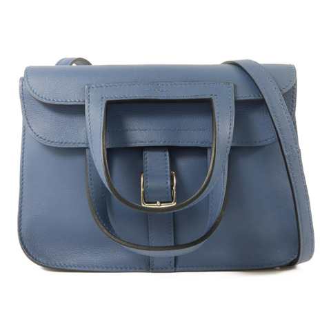 HERMES Swift皮革Mini Halzan手挽肩背兩用袋Bleu Agate