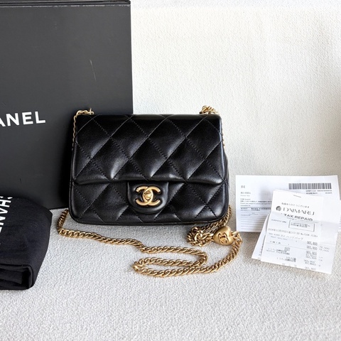 🌷購證芯片款！Chanel 香奈兒 CF方胖子愛心金球 金扣羊皮 黑色