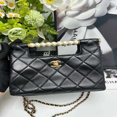 Chanel 香奈兒 25p新款閒置成色 晶片款 黑金珍珠斜挎包