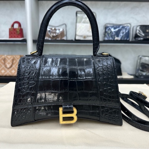 Balenciaga  巴黎世家  鰐魚紋沙漏包  黑金 S
