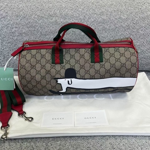 未使用 Gucci古馳 25最新款米色徽標印花塗層帆布斜挎手提包