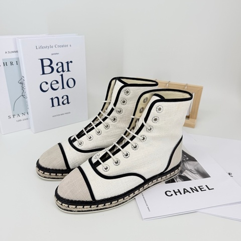Chanel香奈兒 編制高幫米白 帆布鞋 38.5碼