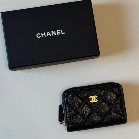 914intheair 『全新全配』Chanel 經典黑金牛ㄇ字拉鍊零錢包