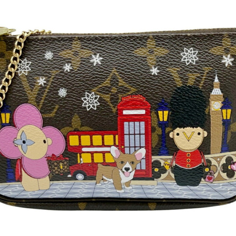 路易威登 Monogram Vivienne Holiday Mini Pochette Accessoires M80863 棕色鏈條單肩包，男女通用