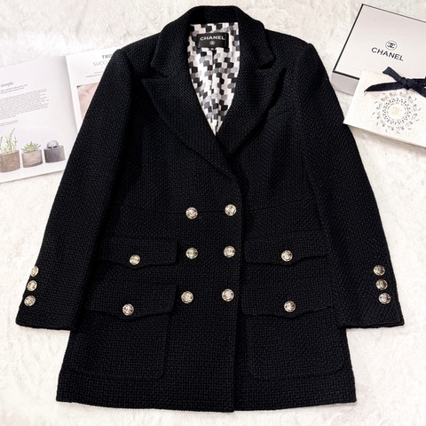 CHANEL 黑色西領Tweed Jacket Size38