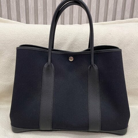 Hermès Garden Party 36 花園包 黑色 帆布拼皮 銀扣