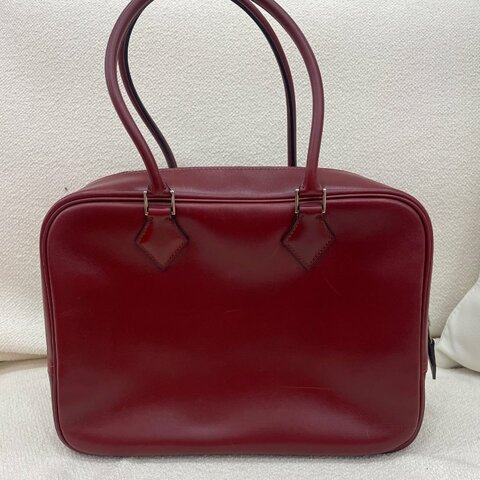 Hermès Plume 28 波爾多紅 Box皮 銀扣
