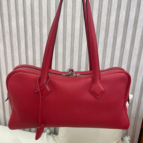 Hermès Victoria 35 寶石紅 Togo皮 銀扣