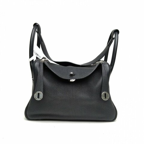 HERMES Lindy30黑色TC皮C刻銀扣黑銀肩背包
