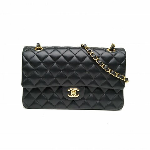 CHANEL CF口蓋包中號黑色羊皮革31開金扣肩背包