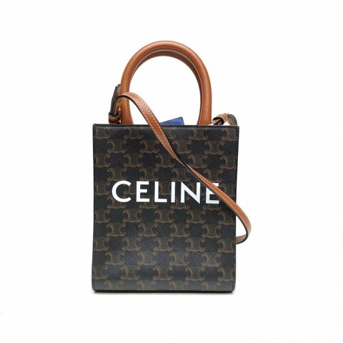 CELINE Cabas豎款手袋Mini凱旋門印花褐色人造革肩背包