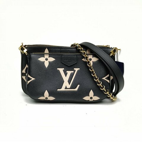 LOUIS VUITTON MultiPochettes四合一黑色牛皮革金扣晶片大Logo印花肩背包