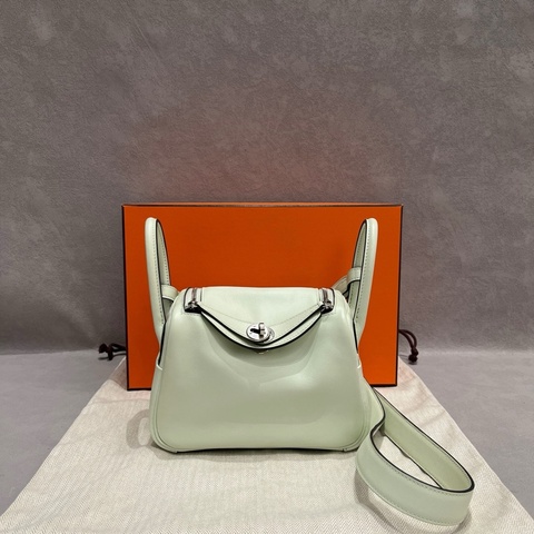 🐎 Hermes愛馬仕mini lindy氣泡綠銀扣斜挎包手提包單肩包