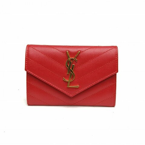 SAINT LAURENT 紅色牛皮革卡包肩背包