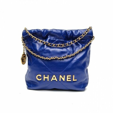CHANEL 22BagTote托特包Mini藍色牛皮革晶片金扣肩背包