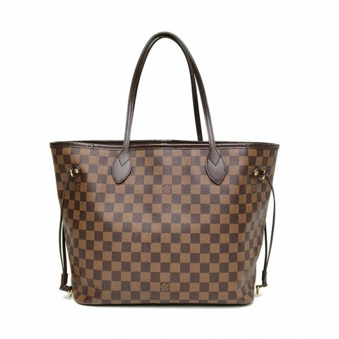 LOUIS VUITTON Neverfull中號31無子袋棕色棋盤格金扣肩背包