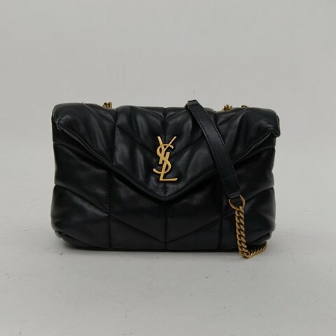 SAINT LAURENT Puffer雲朵包Mini黑色羊皮革金扣肩背包