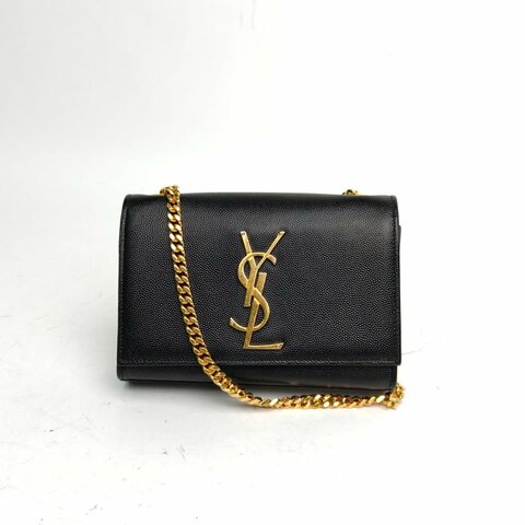 SAINT LAURENT KATE荔紋牛皮挎包MINI黑色荔枝牛皮金扣肩背包