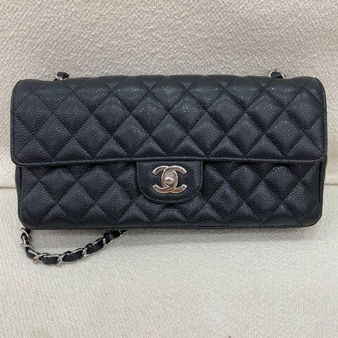 Chanel CF 中號 荔枝皮牛皮 鏈條包 黑色 銀扣