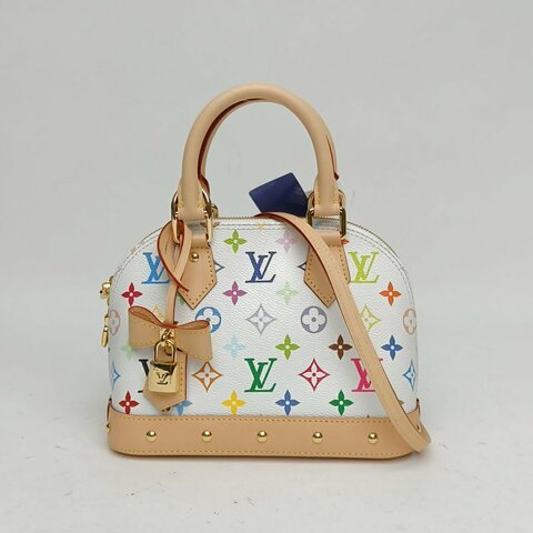 LOUIS VUITTON ALMA貝殼包村上隆聯名BB白三彩晶片肩背包