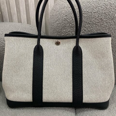 Hermès Garden Party 30 黑白熊貓色 帆布拼皮 銀扣