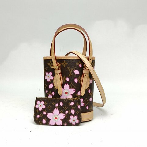 LOUIS VUITTON LVx村上隆聯名款櫻花系列水桶包老花晶片肩背包