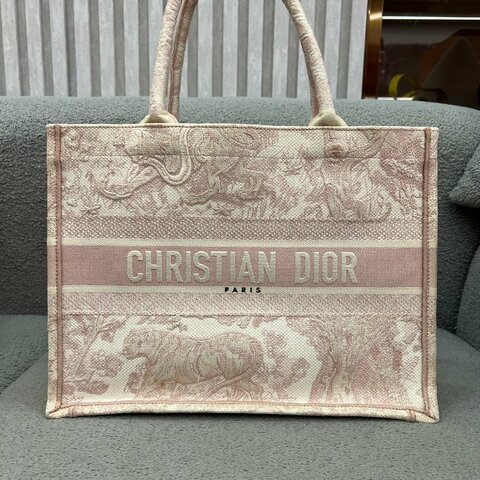 Dior Book Tote 中號 粉紅色 動物叢林刺繡 布面