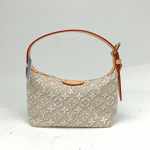 LOUIS VUITTON 米白色帆布晶片HILLSPOCHETTE飯盒包浮雕印花肩背包