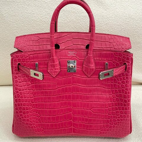 Hermès Birkin 25 I6 極致粉 倒V鱷 銀扣