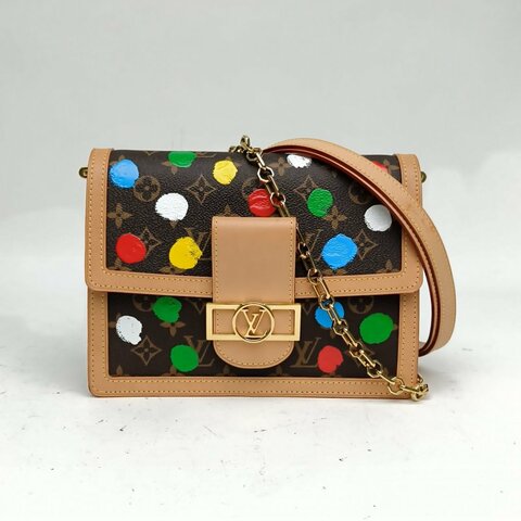 LOUIS VUITTON 老花晶片草間彌生聯名款DAUPHINE達芙妮手袋中號肩背包
