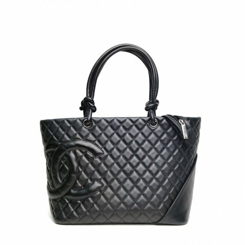 CHANEL 中古soblack康鵬托特包黑色牛皮革銀扣肩背包