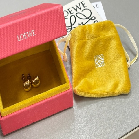 LOEWE 925純銀 金色圓形LOGO耳環