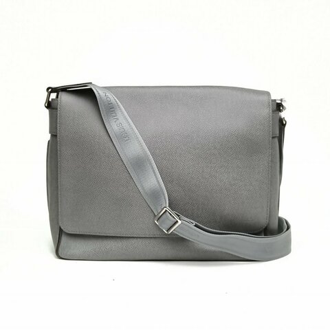 LOUIS VUITTON 灰色牛皮革銀扣2011郵差包單肩包肩背包