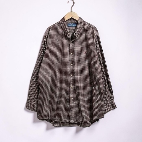 Ralph Lauren 寬鬆落肩格紋襯衫 巧克力咖啡色 男 XL 185/104A
