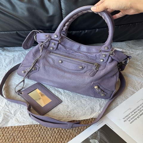Balenciaga巴黎世家 淡紫色 first 機車包手提包單肩包斜挎包