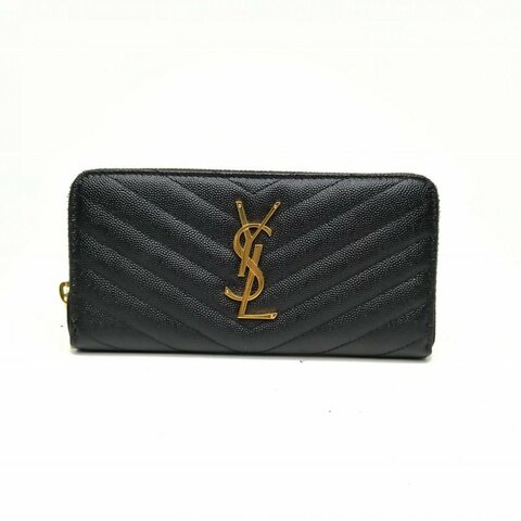SAINT LAURENT 黑色牛牛皮ASSANDRA長款錢包肩背包