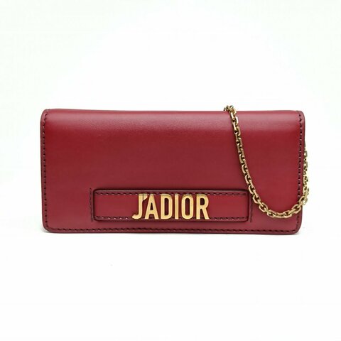 DIOR 紅色牛皮革金扣Jadior鏈條斜挎包肩背包