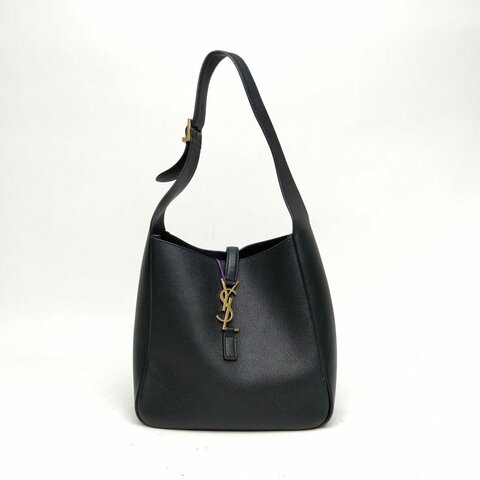 SAINT LAURENT LE5À7HOBO小號黑色牛皮革金扣肩背包
