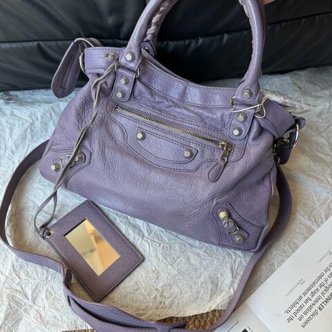 Balenciaga巴黎世家 淡紫色 first 機車包手提包單肩包斜挎包