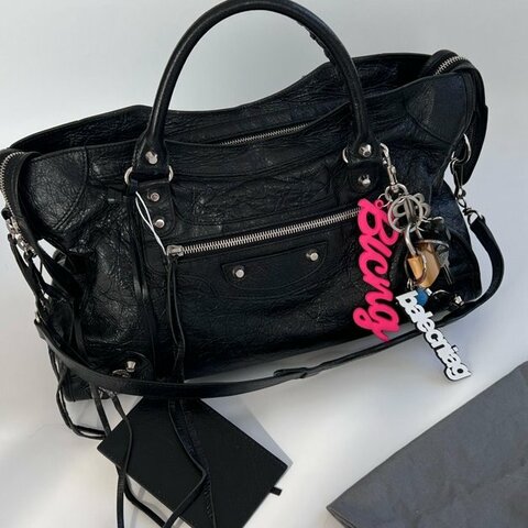 Balenciaga 巴黎世家 黑銀中號 機車包手提包斜挎包單肩包