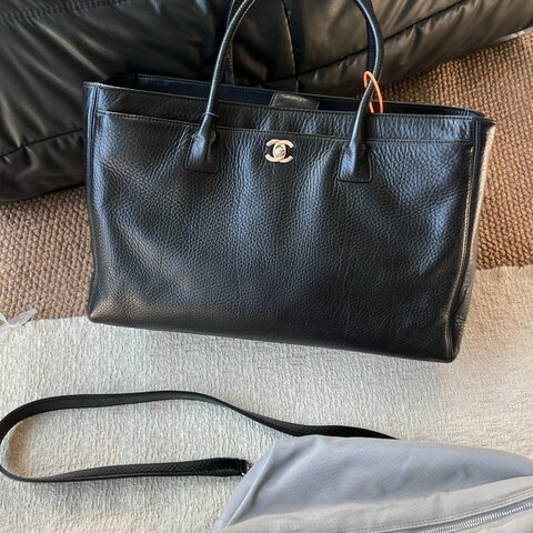 Chanel香奈兒cerf黑銀荔枝紋粗顆粒中號手提包單肩包斜挎包