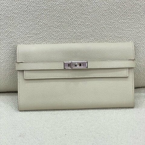 Hermès Kelly Long 錢包 奶昔白 Epsom皮 銀扣
